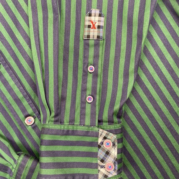 Robert Graham Long Sleeve Striped Button Down collared Shirt Green-XL - Picture 6 of 16